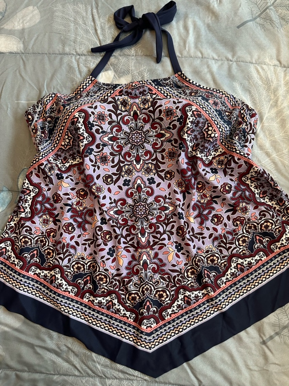 EUC Kona Sol Purple & Navy Halter Style Paisley Tankini Top Sz 1X